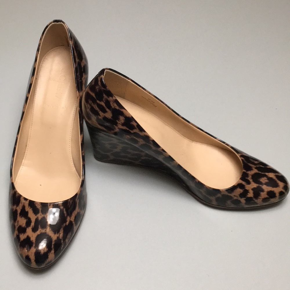 J.Crew Animal Print Patent Leather Wedge Size 10